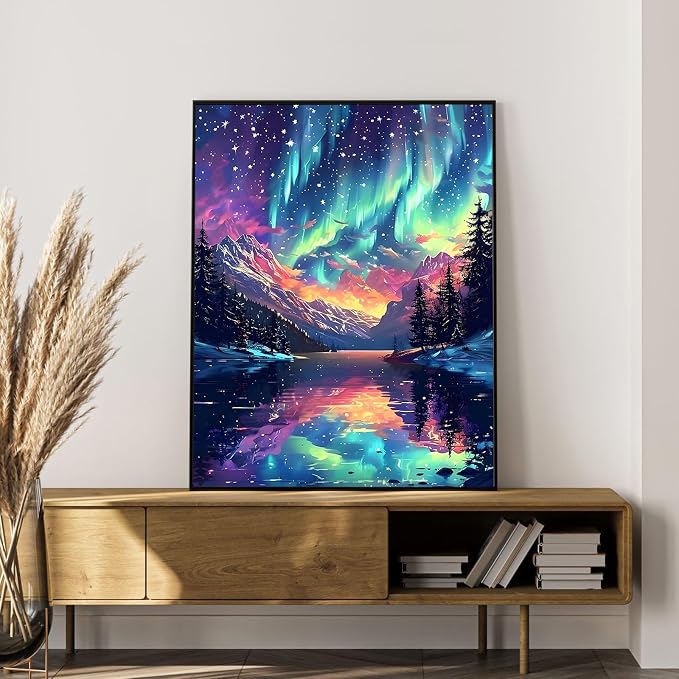 Paint by Numbers Kit for Adults, Aurora Borealis & Mountain, 16x20 Inch