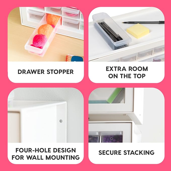 IRIS USA 64-Drawer Screw Organizer, Hardware Storage, Made in USA, White | Wall mountable, Stackable, Art & Craft Supplies, Beads, Gem Stones, Building Bricks, Garage Tool Storage
