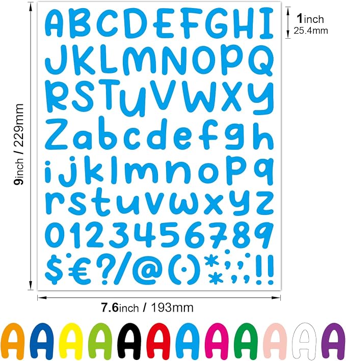 Vinyl Sticker Decals, 972 Alphabet Stickers 12 Sheets in 12 Colors, Waterproof Decals for Sign, Notebook, Classroom Decor, Door, Mailbox Numbers Labels DIY Crafts Art Making