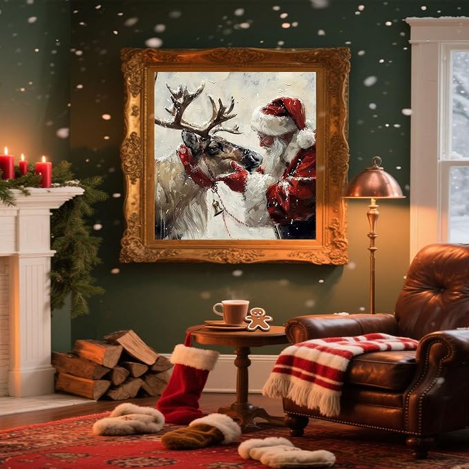 cviokrdu Christmas Paint by Numbers Kit for Adults - Santa Claus Adult Paint by Number Kits on Canvas, DIY Christmas Elk Oil Painting for Gift Home Wall Decor (16x16inch)