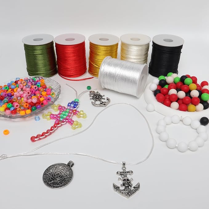 LUSTEMBER 2 mm x 330 Feet Satin Nylon Cord, Silky Smooth Nylon String for Jewelry Making Bracelet Necklaces Beading Thread Rattail Macrame Kumihimo Chinese Knot Craft