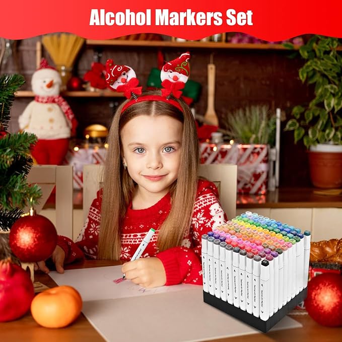 Taotree Alcohol Markers 100 Colors & Case & Holders, Dual Tips Art Markers | Coloring Pens Set, Chisel & Fine Art Supplies for Adult Coloring Books, Artist Sketch Pens Drawing Set, Painting, Sketching
