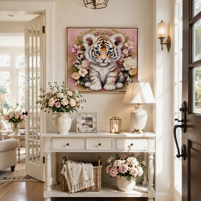 Tiger Diamond Art Kits for Adults, 5D Diamond Painting for Adult Beginners | DIY Full Drill Round Gem Painting Art for Adults，Home Wall Decor 13.78x13.78 Inch