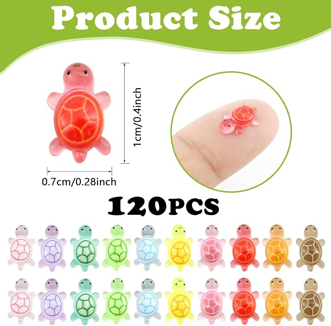 120Pcs Mini Resin Turtles, Glow in the Dark Miniature Tiny Turtles for Crafts, Micro Resin Animals Figurines for DIY Fairy Garden Dollhouse Micro Landscaping Decoration