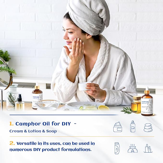 HIQILI Camphor Essential Oil for Aromatherapy, Diffuser, Massage