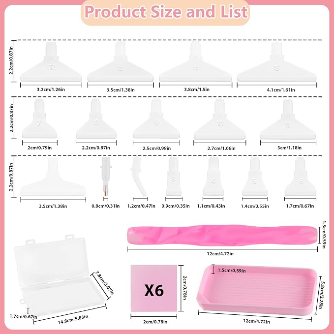 Phinus Diamond Art Pens 24P, Acrylic Diamond Painting Pen with Various Tips and Dotting Clay, Ergonomic Diamond Art Tools Set for 5D Gem Paintings (Pink)