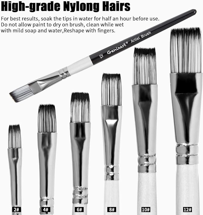 Genixart Flat Paint Brush Set – Art Paintbrushes Acrylic Oil Watercolor