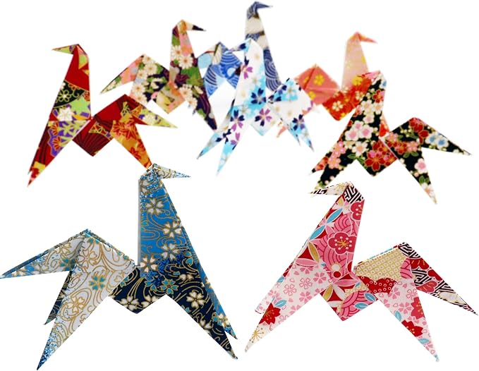 Colorful Origami Horses Set - 16 Pcs 8 - Color Mixed, Handmade with Hard Yuzen Paper, 4.72×3.94 Inches, Ideal for Desk Decor & Gifts