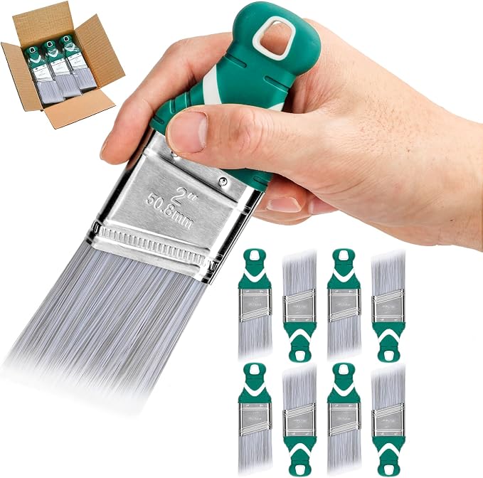 9 Pack 2" Angled Paint Brush Set, Synthetic Bristles, Rubber Short Handle | Easy Grip, Smooth Finish & Precision Edging, Cutting In, Trim, Touch up, for Painting Walls, Ceiling, Cabinet, Sash, Corner