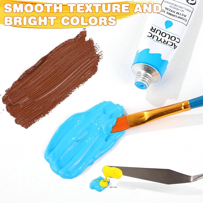ESRICH Acrylic Paint Set, 12 Colors (2 Pack) with 20 Paint Brushes | 24 Acrylic Paints for Adults, Beginner, Professional Artists, Non-Toxic Craft Paint kit for Paper, Canvas, Rock,Wood, Ceramic