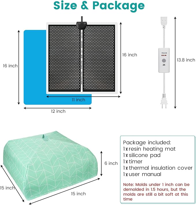 Resin Heating Mat with Cover Timer, Fast Resin Curing Mat, Epoxy Heater Silicone Heat Pad Drying Machine