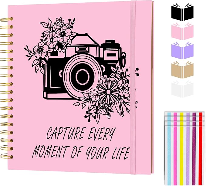 Scrapbook Album 8x8 inch, Travelling Journal Scrap Book Family Scrapbook Scrapbooking Supplies Kits Gift for Couples Anniversary Wedding (pink, 8 x 8 inch)
