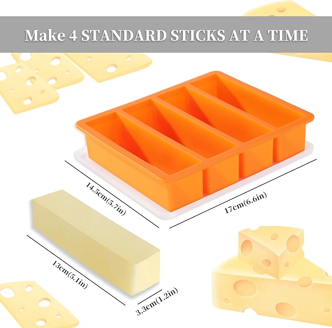 OHOLA Silicone Butter Mold Tray with Lids, Non-Stick for Chocolate, Energy Bars and Cake (1Pack, Stylish Orange Color)