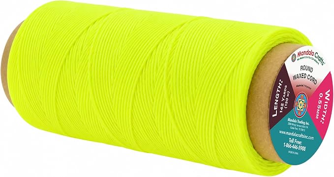 Mandala Crafts 130M 0.55mm Lime Green Round Waxed Thread for Leather Sewing