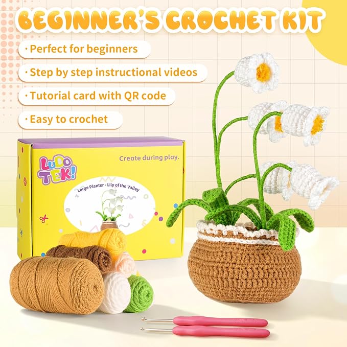 Crochet Kit for Beginners, Crochet Plant Kit,Knitting Kit (Bell Orchid)