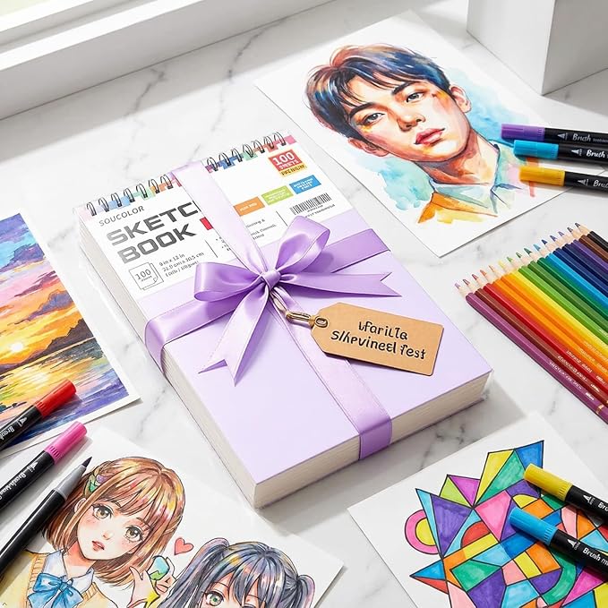 Soucolor Sketch Book 9" x 12", 2 Pack School Art Supplies Gifts for Girl | 200-Sheets Each (68lb/100gsm) Purple Drawing Notebook for Kids,Gifts for Women,Perfect for sketching, drawing,colored pencils
