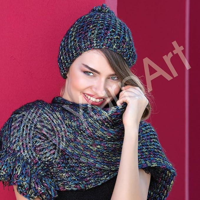 YarnArt Melody Variegated Chainette – Metallic Sheen Fiber for Knitting, Crochet & Embroidery, 100g (3.5 oz) Skein, 230m (251 yd), Premium Blend of 70% Polyamide 21% Acrylic 9% Wool (902)