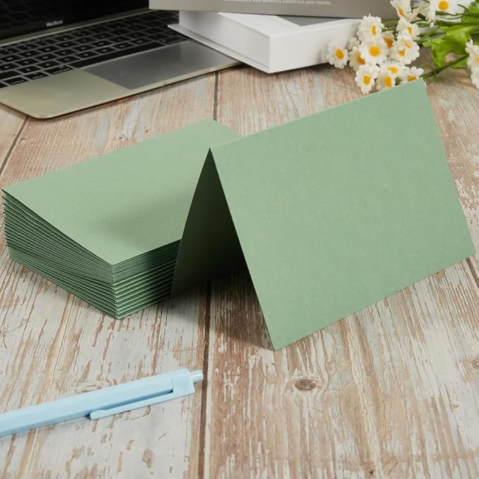 50 Pack Blank Folded Cardstock Cards, Sage-Green, 3x5