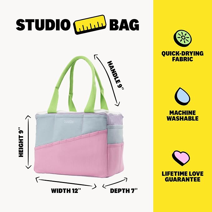 Soolla Studio Bag: Art Supply Storage Organizer & Pottery Tool Bag, Washable Tote, Yarn Bag, Crochet, 30 Pockets, 15+ Colors