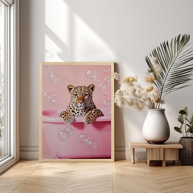 DAZZLEDOTS Pink Diamond Art Kit, Cheetah Bathroom Round Diamond Painting
