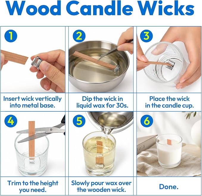 225Pcs Candle Making Kit, 6in Cotton & 5in Wood Wicks | Wick Holders, Candle Stickers, Tweezers, Pen, Use For Homemade Candles, DIY Crafts, & Gifts.