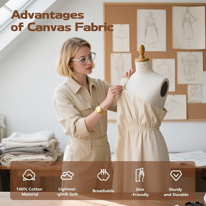 Canvas Fabric, Premium 10oz Natural Cotton Duck Canvas Fabric 62'' Wide for Arts & Crafts, Backings, Covers,1Yd (60 x 360 inchs)