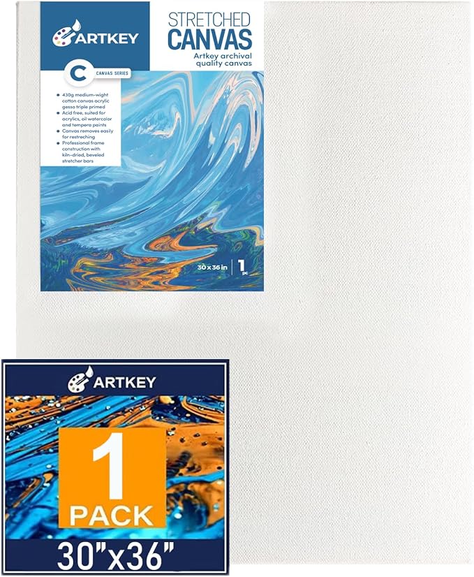 Gallery Wrapped Stretched Canvases for Painting 30x36 Inch 1-Pack, 16 oz Triple Primed Acid-Free 100% Cotton Blank Canvas, Rectangular Spline Canvas for Oil Paint Acrylics Pouring & Wet Art Media