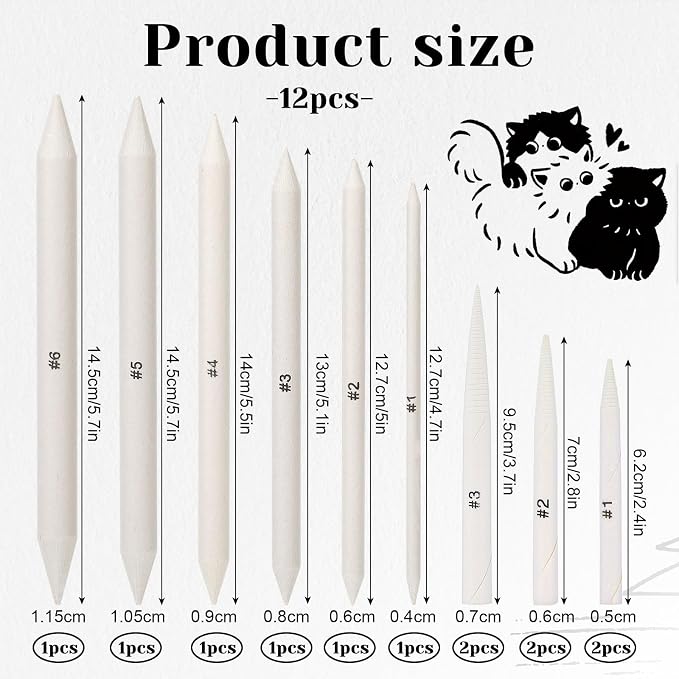 Sliverdew Blending Stumps and Tortillions Set, 6 Sizes, 12 Pcs