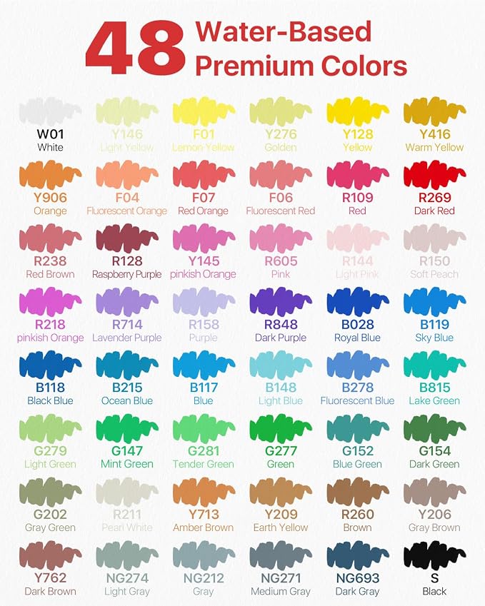 JusArt 48 Colors Acrylic Paint Markers Brush Tip, Automatic Ink Control