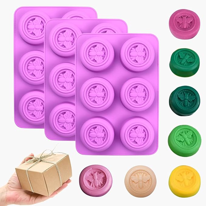 Soap Molds, Soap Molds for Soap Making, Perfect for Bee Soap Making, Honey Silicone Molds for Handmade Soap, Lotion Bars, Wax Melts, Beeswax （3 Pack - Bee）