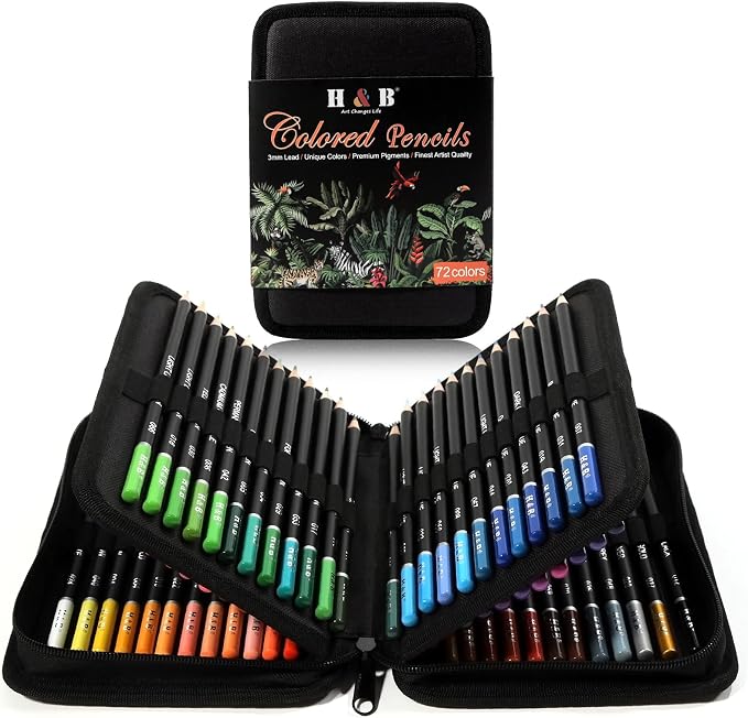 H & B 72 Colored Pencils Kit, Oil-Based Soft Core Art Supplies for Adults and Beginners, Ideal for Sketching and Shading, Professional Drawing Pencil Set