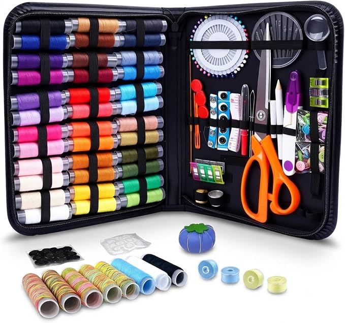 GABTRUK 304PCS Adult Sewing Kit, 43 Colors Thread & Ergonomic Scissors, Portable PU Leather Mending Supplies for Travel Home Beginners