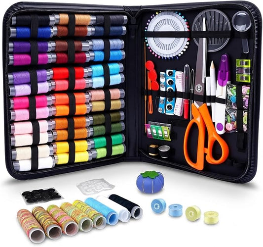 GABTRUK 304PCS Adult Sewing Kit, 43 Colors Thread & Ergonomic Scissors, Portable PU Leather Mending Supplies for Travel Home Beginners