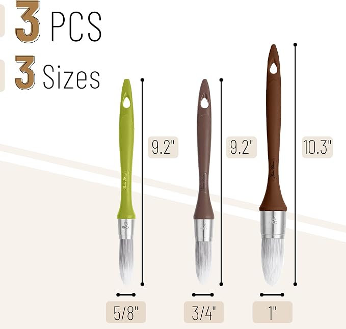 Bates- Trim Paint Brush Set, 3pcs, 5/8”, 3/4” and 1", Colorful Ergonomic Non-Slip Handle, Synthetic Bristles, Trim Brushes for Painting