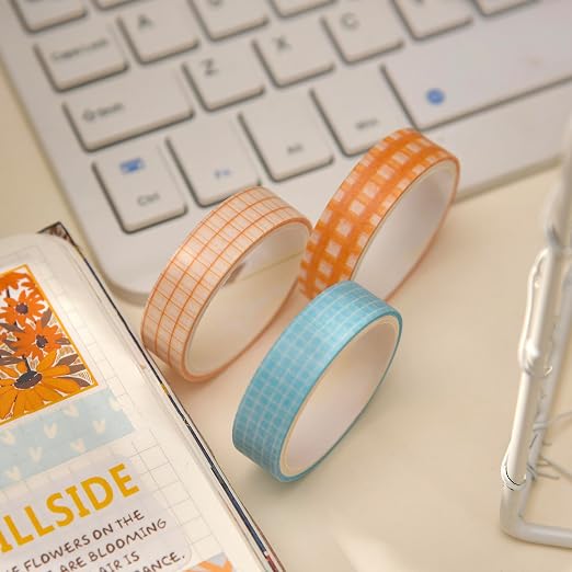 20 Rolls Basic Washi Tape Set Japanese Arts Adhesive Tapes Simple Patterns Decorative Masking Tape Sets for Craft, Kids, Scrapbook, DIY, Gift Wrapping (Style One)