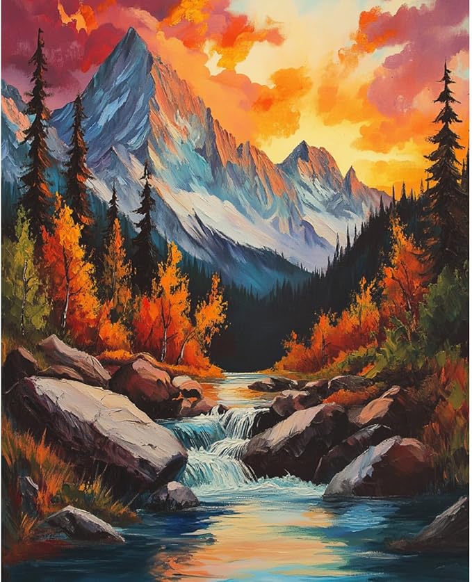 Banket Paint by Numbers Kit for Adults Beginner Mountain DIY Painting Kits for Adults Landscape Easy Adult Paint by Number Kits on Canvas Color by Numbers for Gifts Home Wall Decor 16x20 Inch
