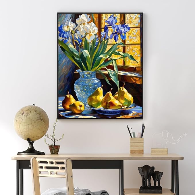 Stained Glass Flower Paint by Numbers Kit for Adults Without Frame 16x20 IN | Flowers Paint by Numbers for Adults Beginner, Fruit DIY Acrylic Painting, Stress Relief Craft Kits, Home Wall Decor Gift