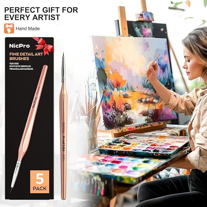 Nicpro Detail Paint Brushes 5 PCS Aesthetic Extreme Fine Tip 10/0 Brush Set | Professional Miniature Painting Set for Micro Watercolor Oil Acrylic Craft Models Rock Army Paint by Number for Adult