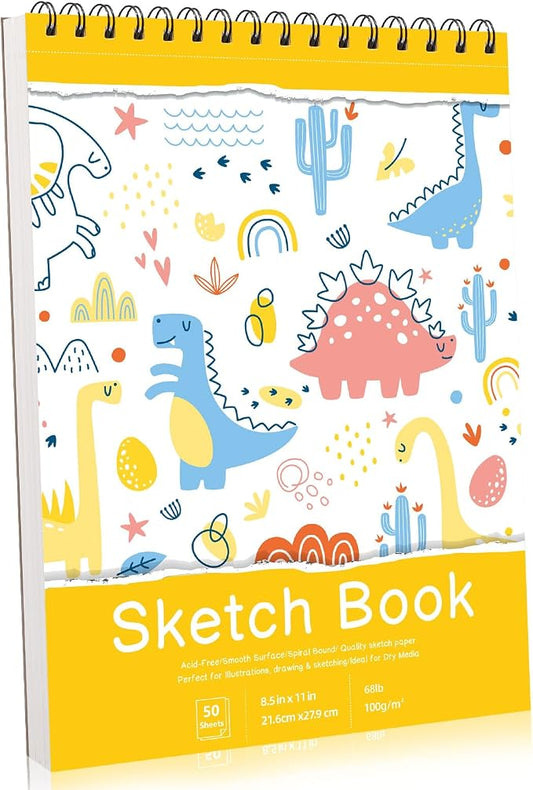 8.5 × 11 Sketch Book for Kids, 50 Sheets, Spiral Acid-Free Drawing Pad | 68lb/100gsm Paper, Perforated Pages, 360° Spiral Binding, Hard Back Cover, for Pencil, Charcoal, Pastel & Crayon
