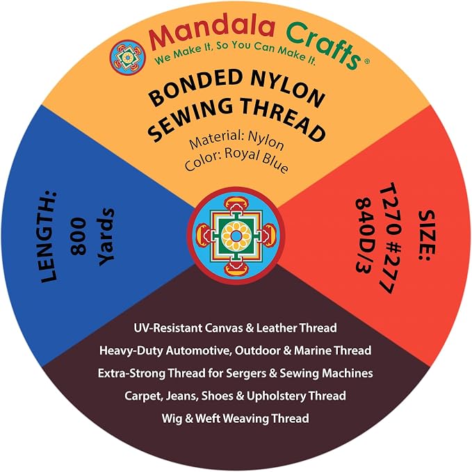 Mandala Crafts Size 277 840D T270 Royal Blue Bonded Nylon Thread, 800 YDs