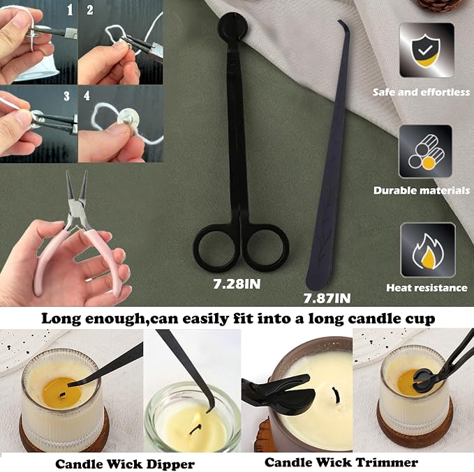 DIY Candle Making Supplies with Organizer Bag Mold Hook&Eye Punch Needle,Big Hole Long Needle Awl for Candle Making,Wick Trimmer& Dipper,Candle Tool Inserting Wick for Beginner