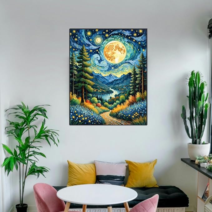 ldazao Moon Paint by Numbers Kit for Adults Beginner Forest Adult Paint by Number Kits On Canvas Adults' Paint-by-Number Kits DIY Oil Painting for Gift Home Wall Decor 16x20 Inch