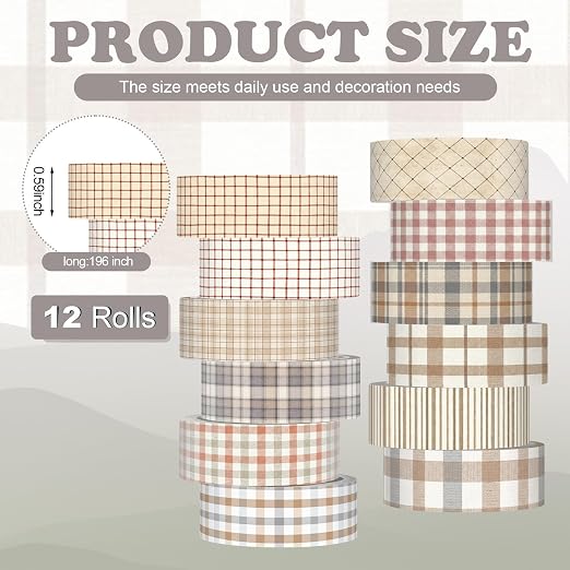 12 Rolls Floral Washi Tape Set,Retro,Plaid | Watercolor Flowers Design for Scrapbook Journal DIY Craft School Supplies, 15 mm Vintage Decorative Masking Washi Tapes