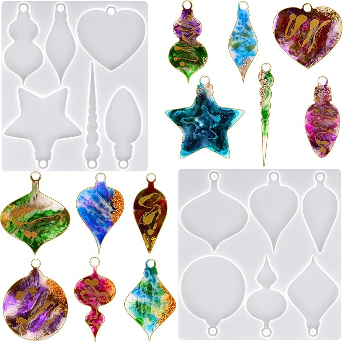 Actvty Silicone Molds - 2 Pcs Christmas Ornaments & Pendant Molds for Epoxy Resin DIY Crafts & Jewelry Xmas Decor Gift