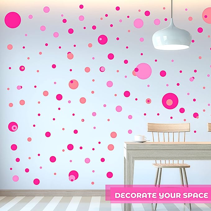 Zonon 264 Pcs Pink Polka Dot Wall Decals, Circle Vinyl Peel and Stick