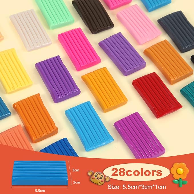 CiaraQ 28-Color Polymer Clay Oven Bake Modeling Kit | 5 sculpting tools, storage box, acc. pack, guide. Great for school, home, gifts, kids & artists.