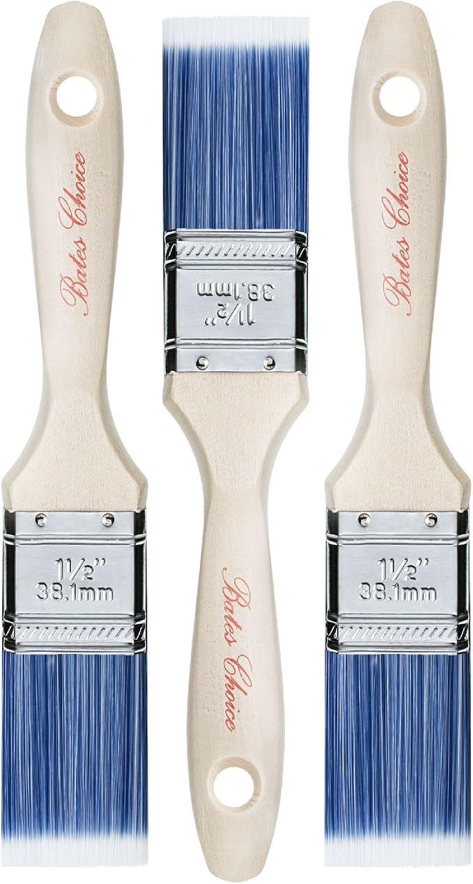 Bates Paint Brushes - 1.5-Inch, 3 Pack, Treated Wood Handle for Walls, Stain, Furniture Painting