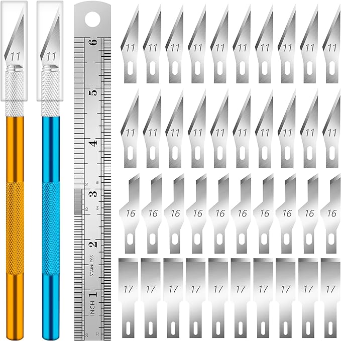 DIYSELF Exacto Knife Set, 2 Pack Craft Hobby Knife with 40 Spare Blades | Precision Exacto Knife for Crafting, Exacto Pen Knife for Crafts, Arts, Modeling, Scrapbooking (#11#16#17)