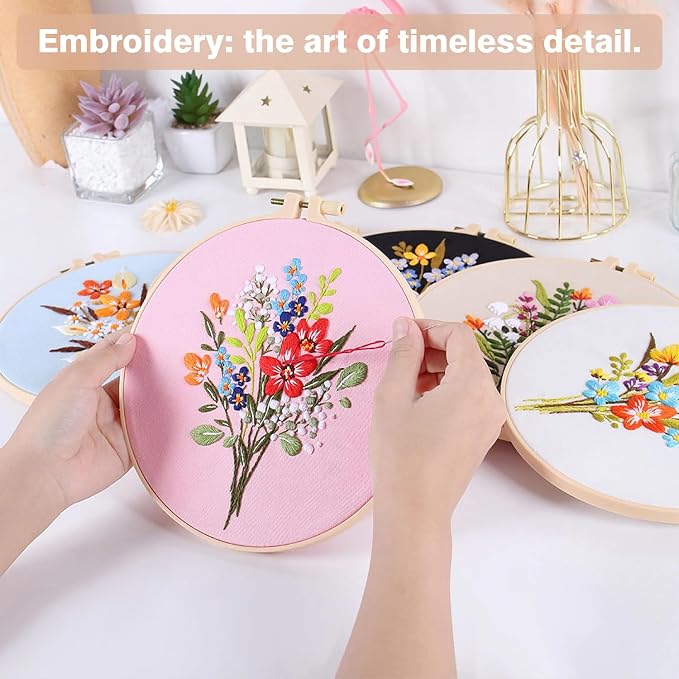 RidaaFri 3 Pack Embroidery Kit for Beginners, Flower DIY Adults Starter Kit | Easy to Learn Floral Embroidery Patterns Hand Practice Set with Video Instructions Hoop Needles Floss, Gift for Craft Lover