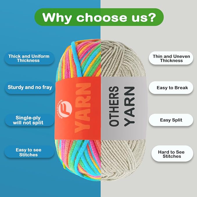 3.5Oz/120yds Rainbow Yarn for Crocheting and Knitting;Worsted-Weight Medium #4;Cotton Blend Yarn for Beginners with Easy-to-See Sitches,Great for Amigurumi DIY(Rainbow,1 Skein)